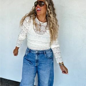 White Lace Long Sleeve Top